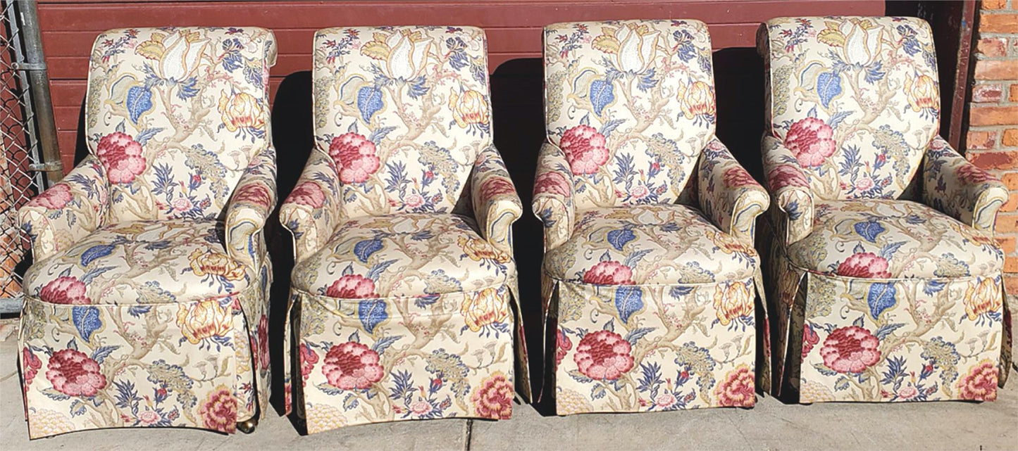 HIGH END SET OF 4 PROFESSIONALLY UPHOLSTERED ARMCHAIRS with CASTERS FREESHIPPING