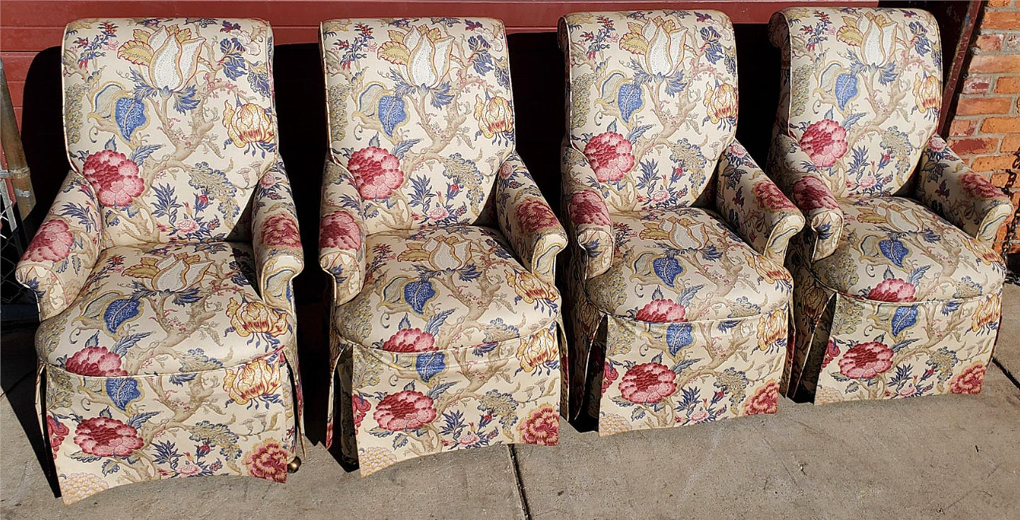 HIGH END SET OF 4 PROFESSIONALLY UPHOLSTERED ARMCHAIRS with CASTERS FREESHIPPING