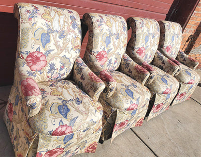 HIGH END SET OF 4 PROFESSIONALLY UPHOLSTERED ARMCHAIRS with CASTERS FREESHIPPING