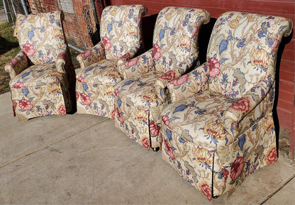 HIGH END SET OF 4 PROFESSIONALLY UPHOLSTERED ARMCHAIRS with CASTERS FREESHIPPING