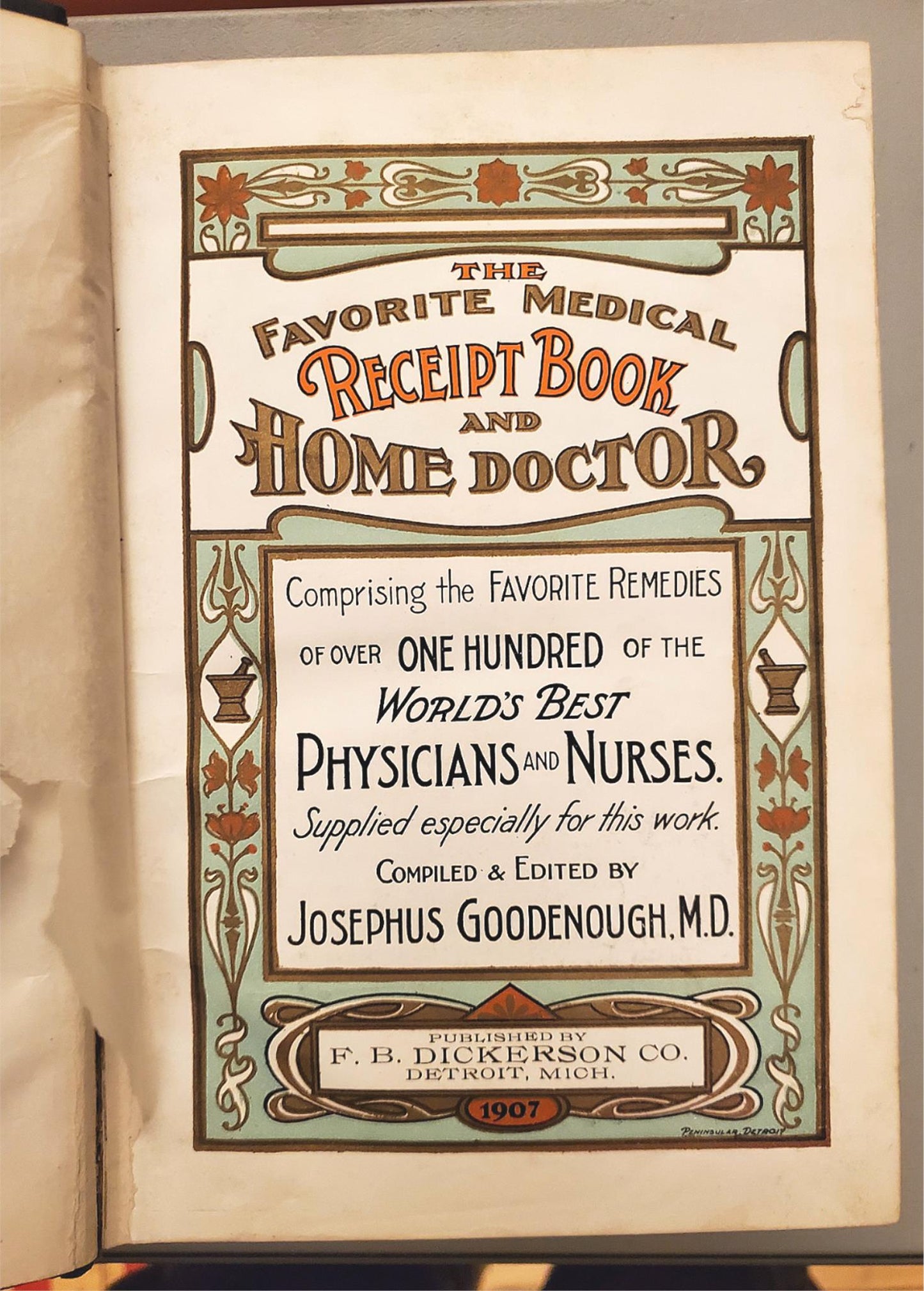 RARE 1907 VINTAGE "THE FAVORITE MEDICAL RECEIPT BOOK & HOME DOCTOR" ILLUSTRATED