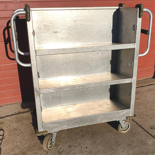 RARE 1952 ROL-AWAY VINTAGE ONE SIDED SLOPED LIBRARY CART LOCKCASTER FREE SHIPING