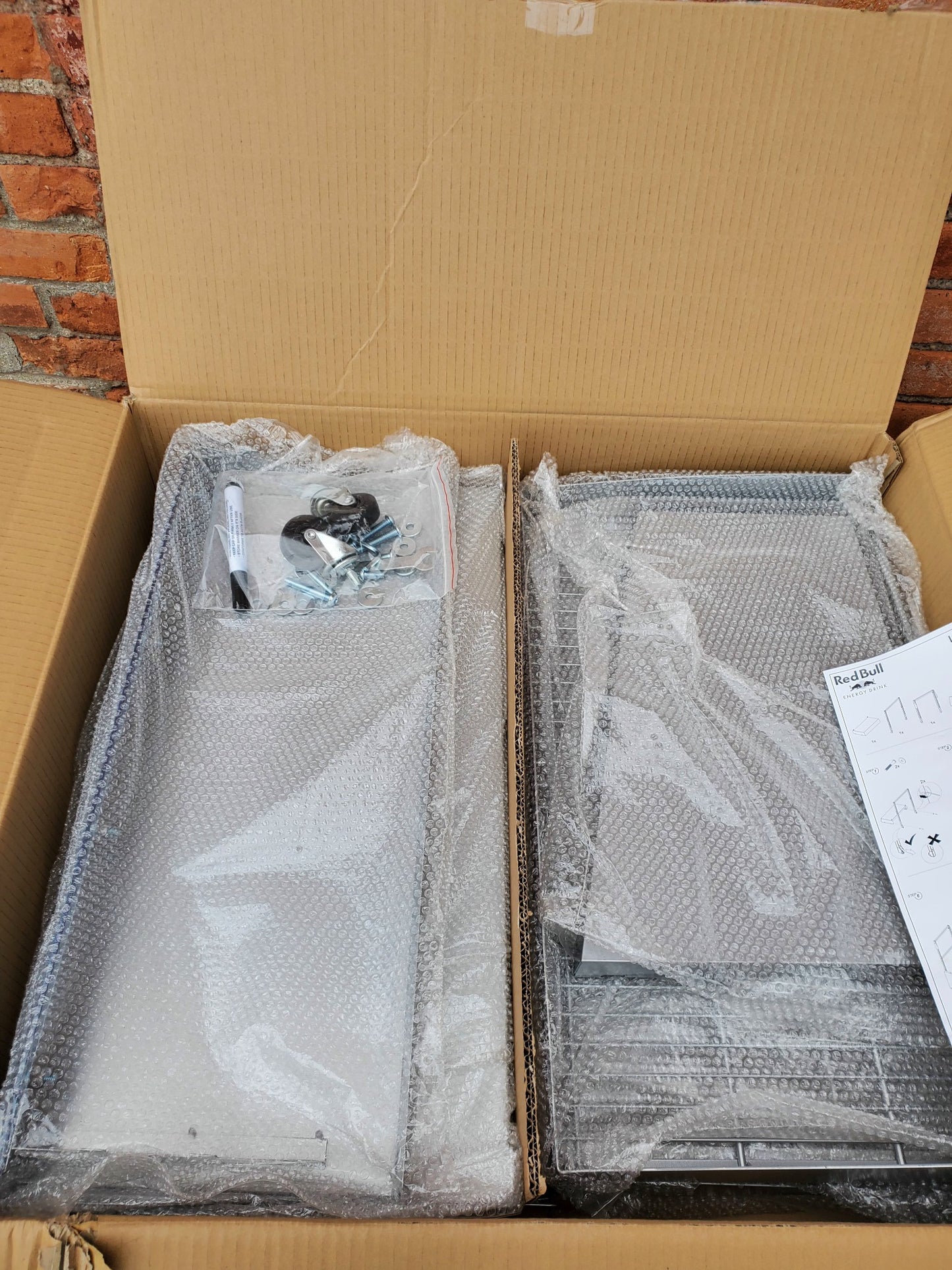 UNIQUE RED BULL METAL RACK FLOOR DRINK 3 SHELF (BOOK) DISPLAY ON WHEEL FREE SHIP