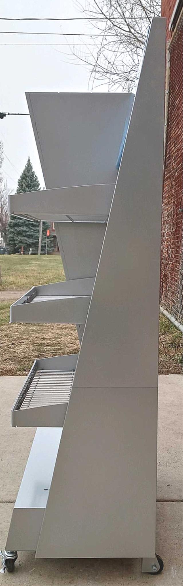 UNIQUE RED BULL METAL RACK FLOOR DRINK 3 SHELF (BOOK) DISPLAY ON WHEEL FREE SHIP