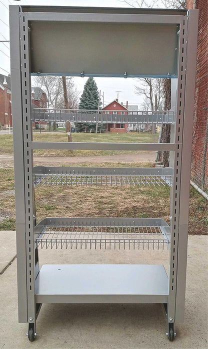 UNIQUE RED BULL METAL RACK FLOOR DRINK 3 SHELF (BOOK) DISPLAY ON WHEEL FREE SHIP