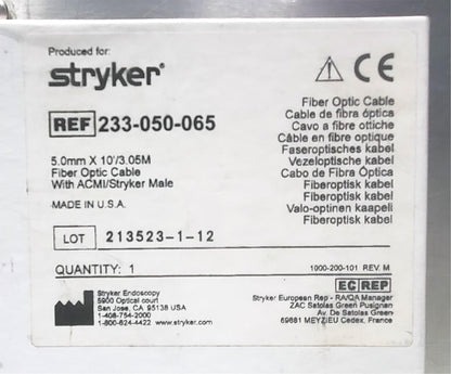 STRYKER 233-050-065 5.00mm x 10"/3.05M with ACMI MALE FIBER OPTIC CABLE FREESHIP