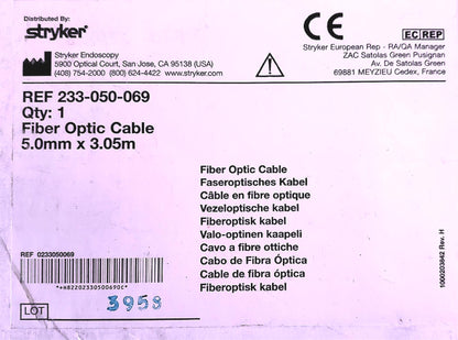 STRYKER 233-050-069 5.00mm x 10"/3.05M with ACMI MALE FIBER OPTIC CABLE FREESHIP