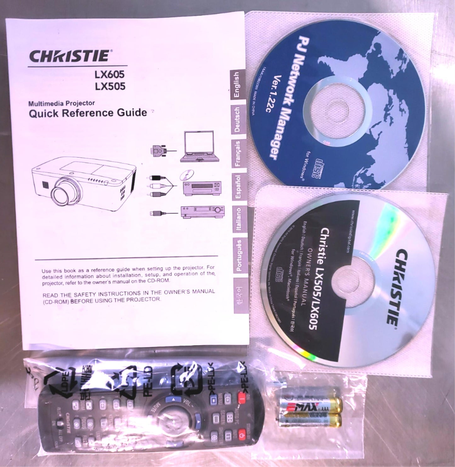 ORIGINAL CHRISTIE LX605 LX505 REMOTE CONTROL PLUS PROJECTOR MANUAL & CD FREESHIP
