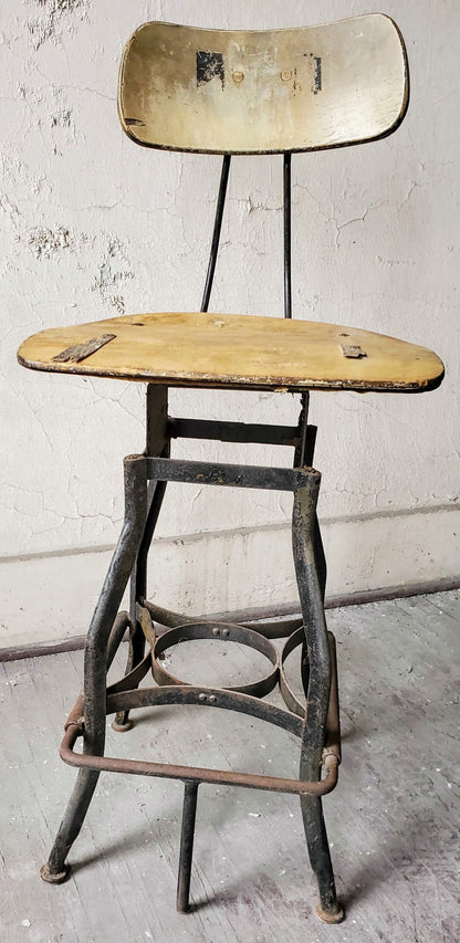 VINTAGE UHL TOLEDO INDUSTRIAL DRAFTING MACHINIST STEAMPUNK STOOL FREE SHIPPING