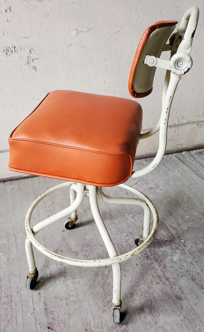 VINTAGE STEELCASE ORANGE INDUSTRIAL DRAFTING MACHINIST STEAMPUNK STOOL FREE SHIP