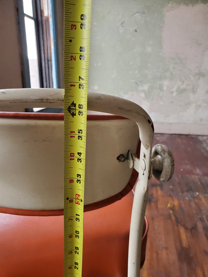 VINTAGE STEELCASE ORANGE INDUSTRIAL DRAFTING MACHINIST STEAMPUNK STOOL FREE SHIP