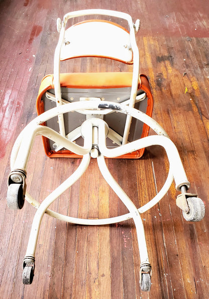 VINTAGE STEELCASE ORANGE INDUSTRIAL DRAFTING MACHINIST STEAMPUNK STOOL FREE SHIP