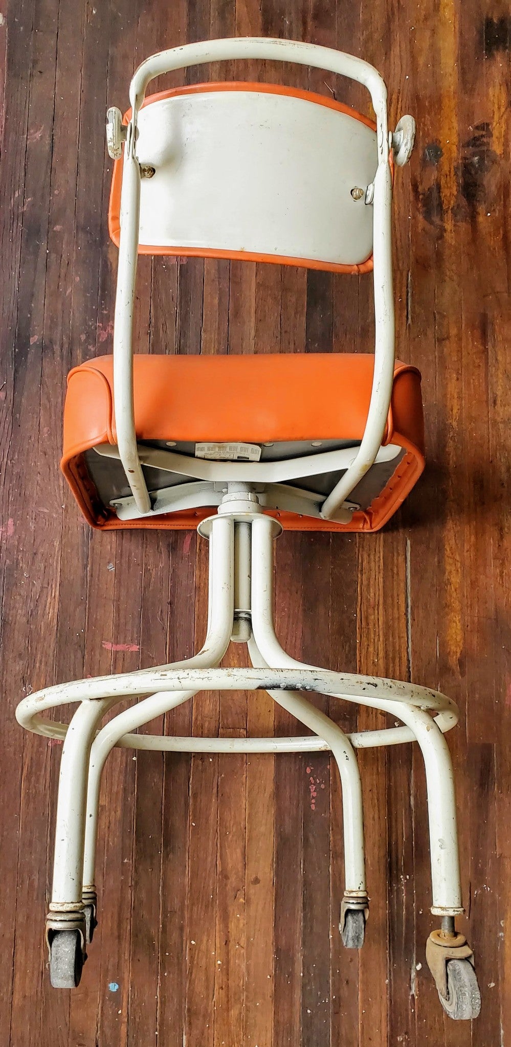 VINTAGE STEELCASE ORANGE INDUSTRIAL DRAFTING MACHINIST STEAMPUNK STOOL FREE SHIP