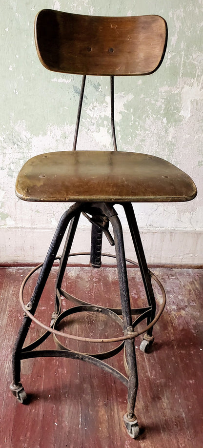 VINTAGE ADJUSTABLE UHL TOLEDO INDUSTR DRAFT MACHINIST STEAMPUNK STOOL FREE SHIP