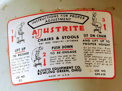 1957 VINTAGE AJUSTRITE INDUSTRIAL DRAFTING MACHINIST STEAMPUNK STOOL FREE SHIP