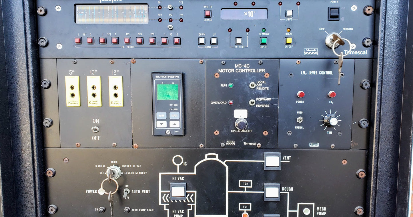 AIRCO EDWARDS TEMESCAL ELECTRON BEAM DEPOSITION COLUMN SYSTEM SWEEP VERSAVAC 5