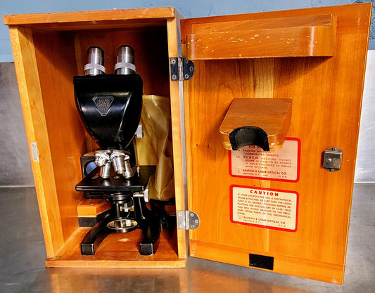 RARE BAUSCH LOMB MONOLUX OBJECTIVE MICROSCOPE BAKELITE VIEWER WOOD CASE FREESHIP