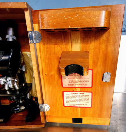 RARE BAUSCH LOMB MONOLUX OBJECTIVE MICROSCOPE BAKELITE VIEWER WOOD CASE FREESHIP