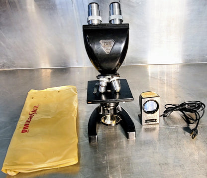 RARE BAUSCH LOMB MONOLUX OBJECTIVE MICROSCOPE BAKELITE VIEWER WOOD CASE FREESHIP