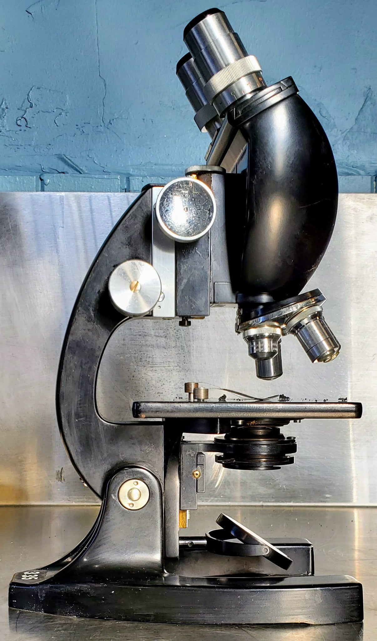 RARE BAUSCH LOMB MONOLUX OBJECTIVE MICROSCOPE BAKELITE VIEWER WOOD CASE FREESHIP