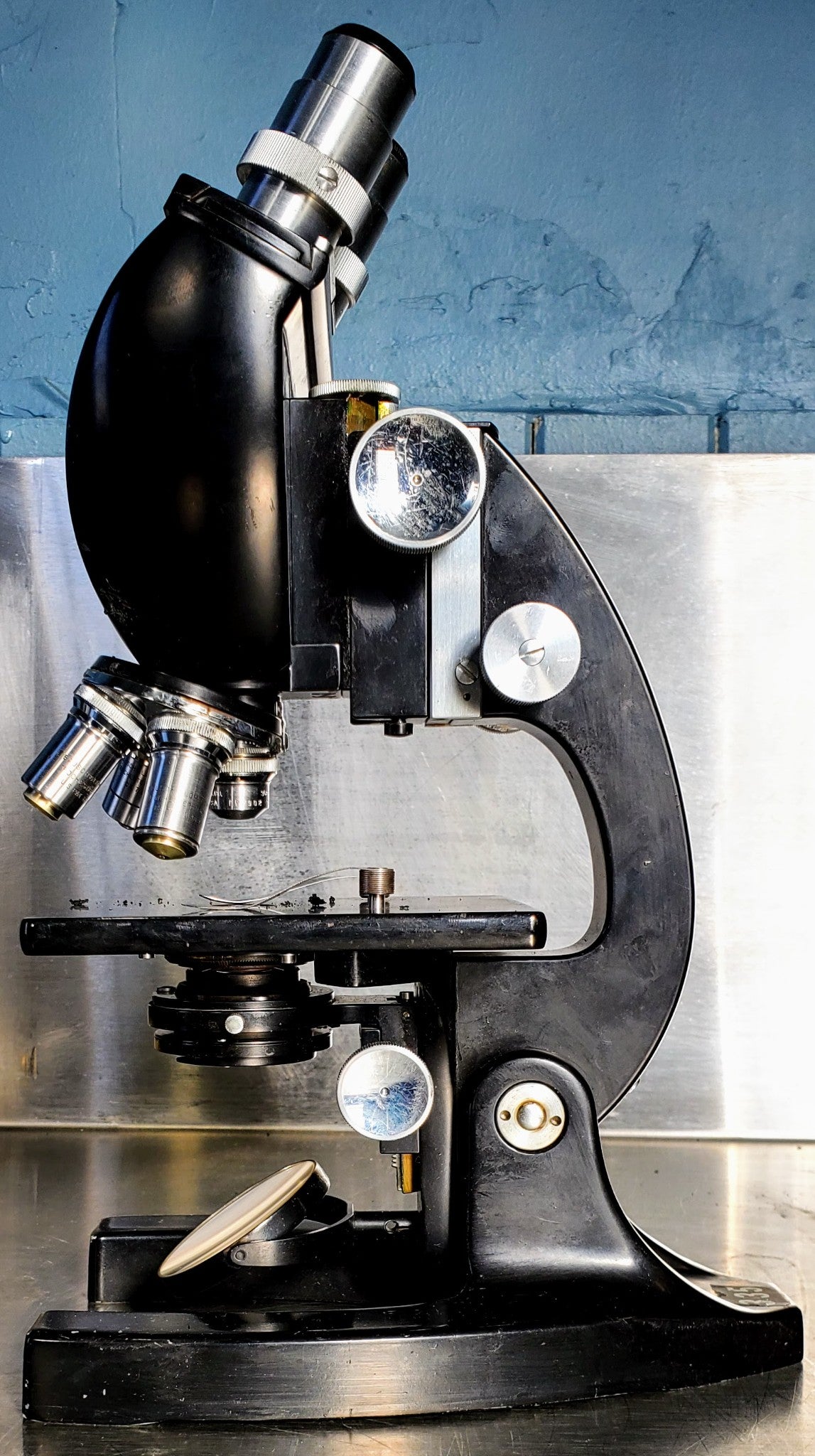 RARE BAUSCH LOMB MONOLUX OBJECTIVE MICROSCOPE BAKELITE VIEWER WOOD CASE FREESHIP