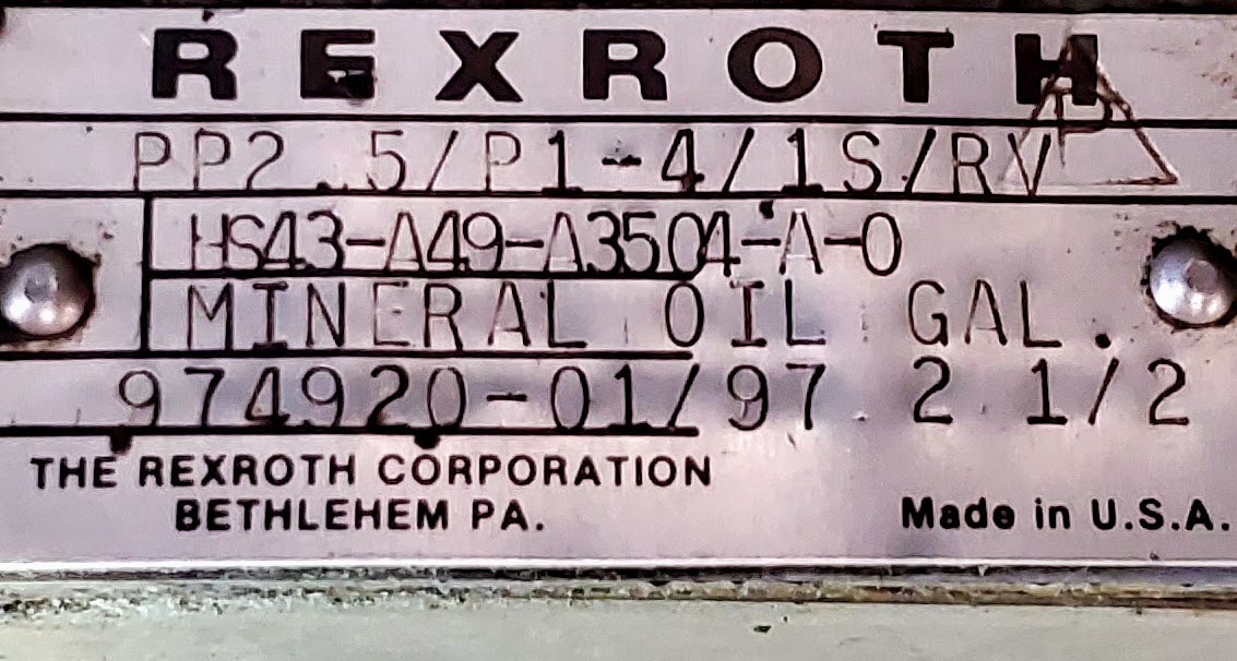 REXROTH PP 2.5 GALLON HYDRAULIC POWER PACK METRO FLUID PRESSURE CONTROL PUMP