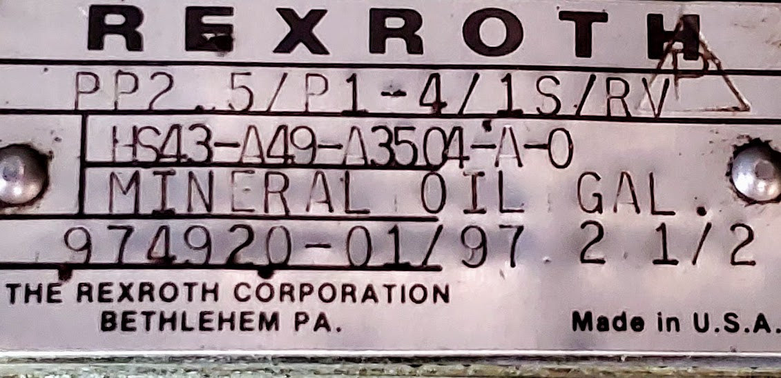 REXROTH PP 2.5 GALLON HYDRAULIC POWER PACK METRO FLUID PRESSURE CONTROL PUMP