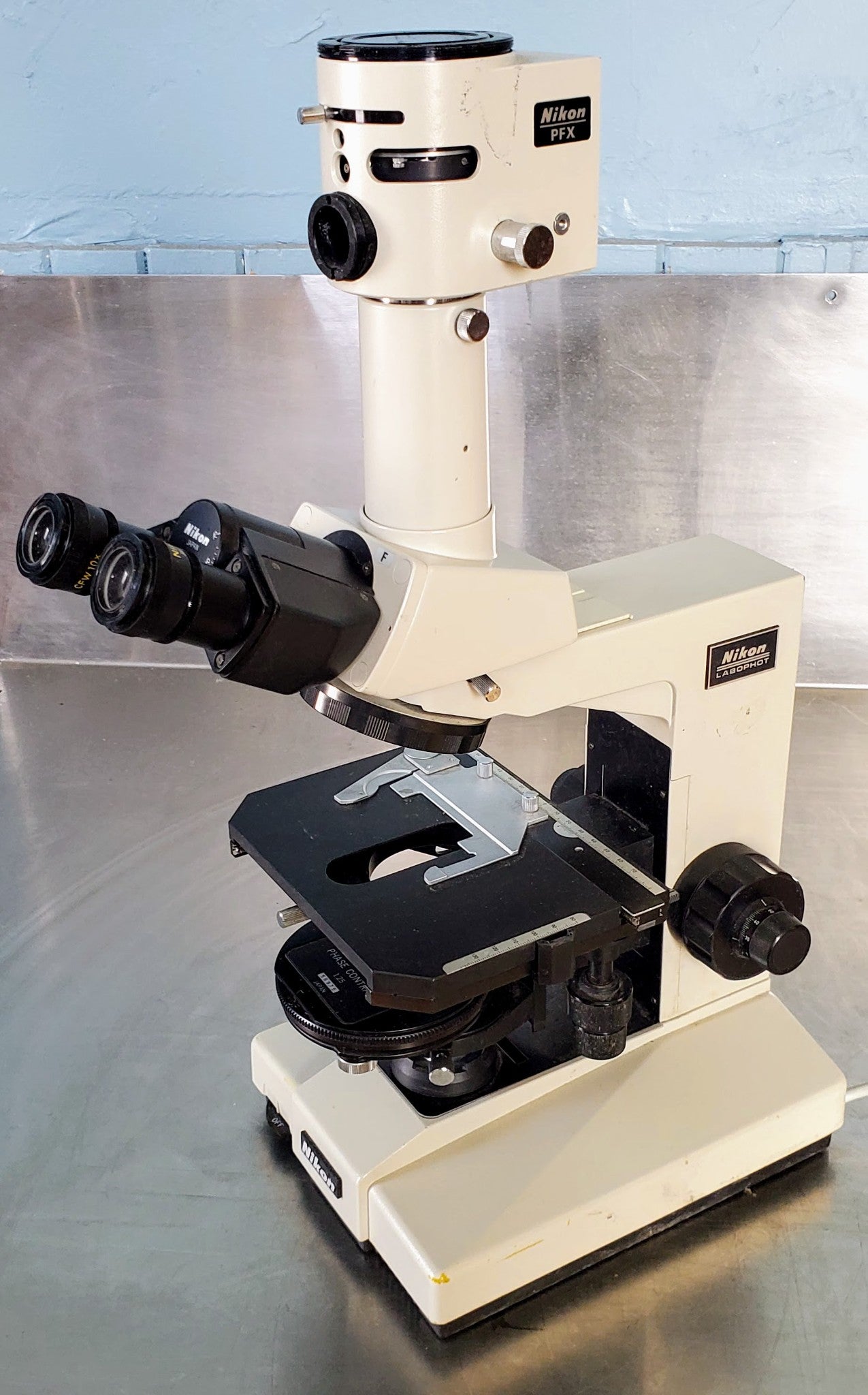 PERFECT NIKON LABOPHOT PHASE CONTRAST MICROSCOPE 4OBJECTIVES PFX TURRET WARRANTY