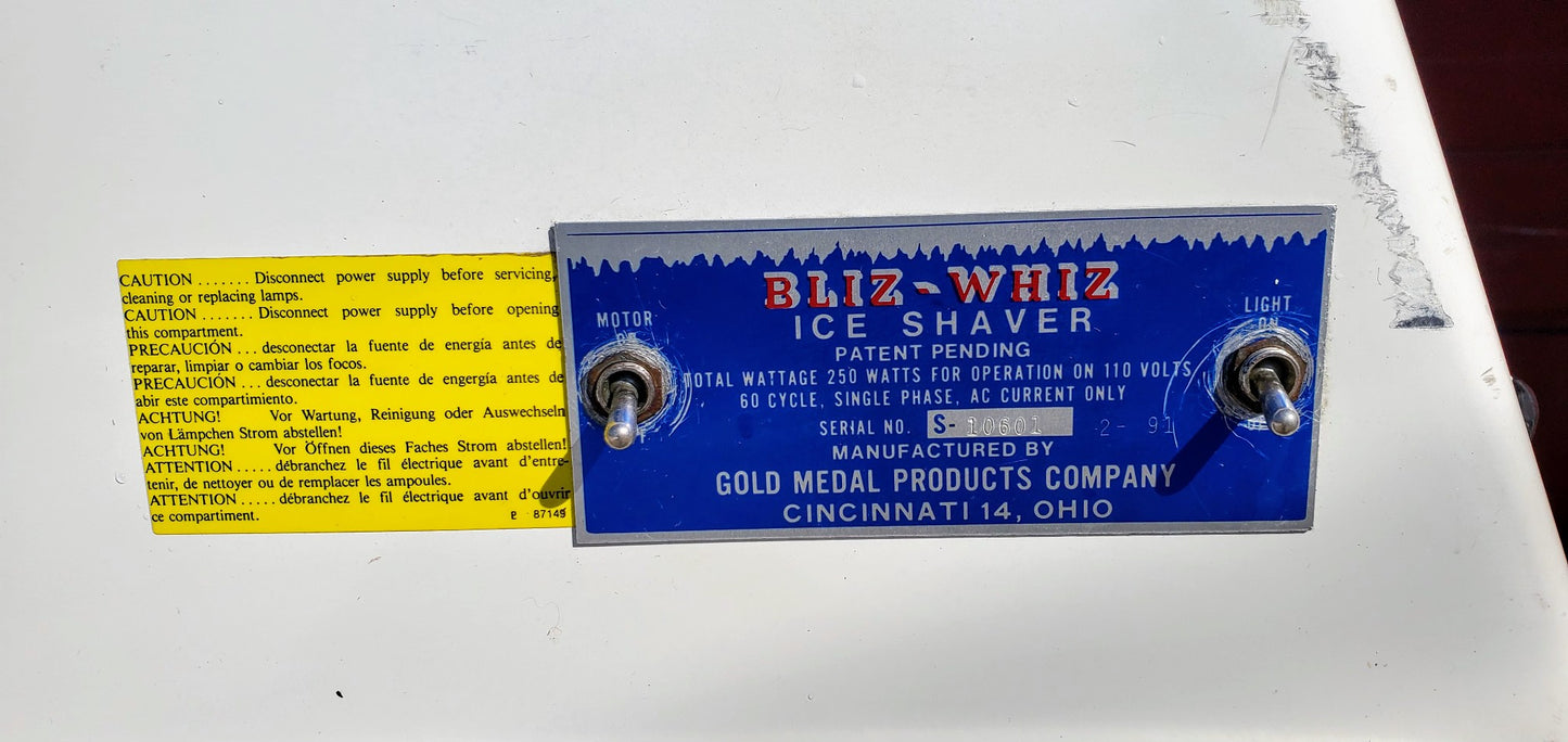 SNO-KONES BLIZ-WHIZ 1001 ICE SHAVER 120VELETRIC COUNTERTOP WATCH VIDEO FREE SHIP