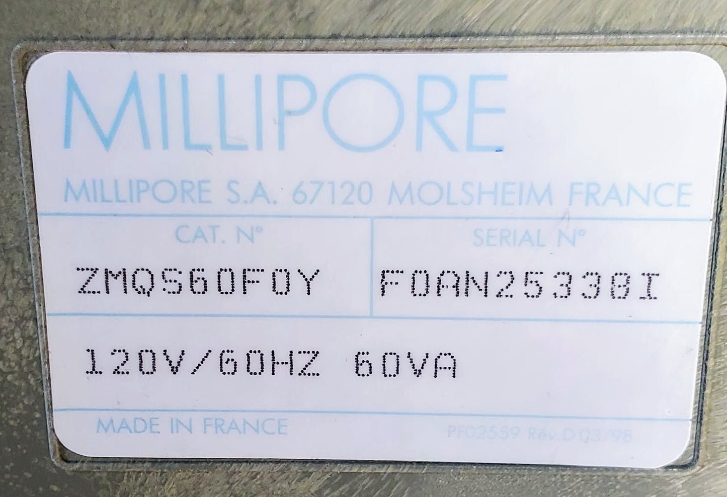 MILLI-Q BIOCEL ZMQS60F0Y WATER PURIFICATION SYSTEM FREE SHIPPING