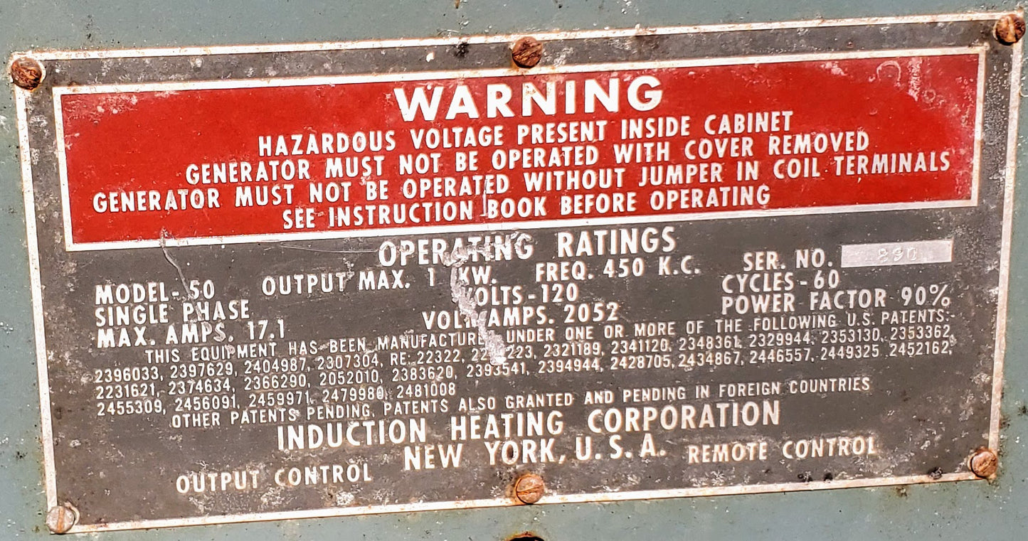 THER-MONIC 50 SPECIALTY INDUCTION HEATER GENERATOR TAYLOR WATCH VIDEO FREE SHIP