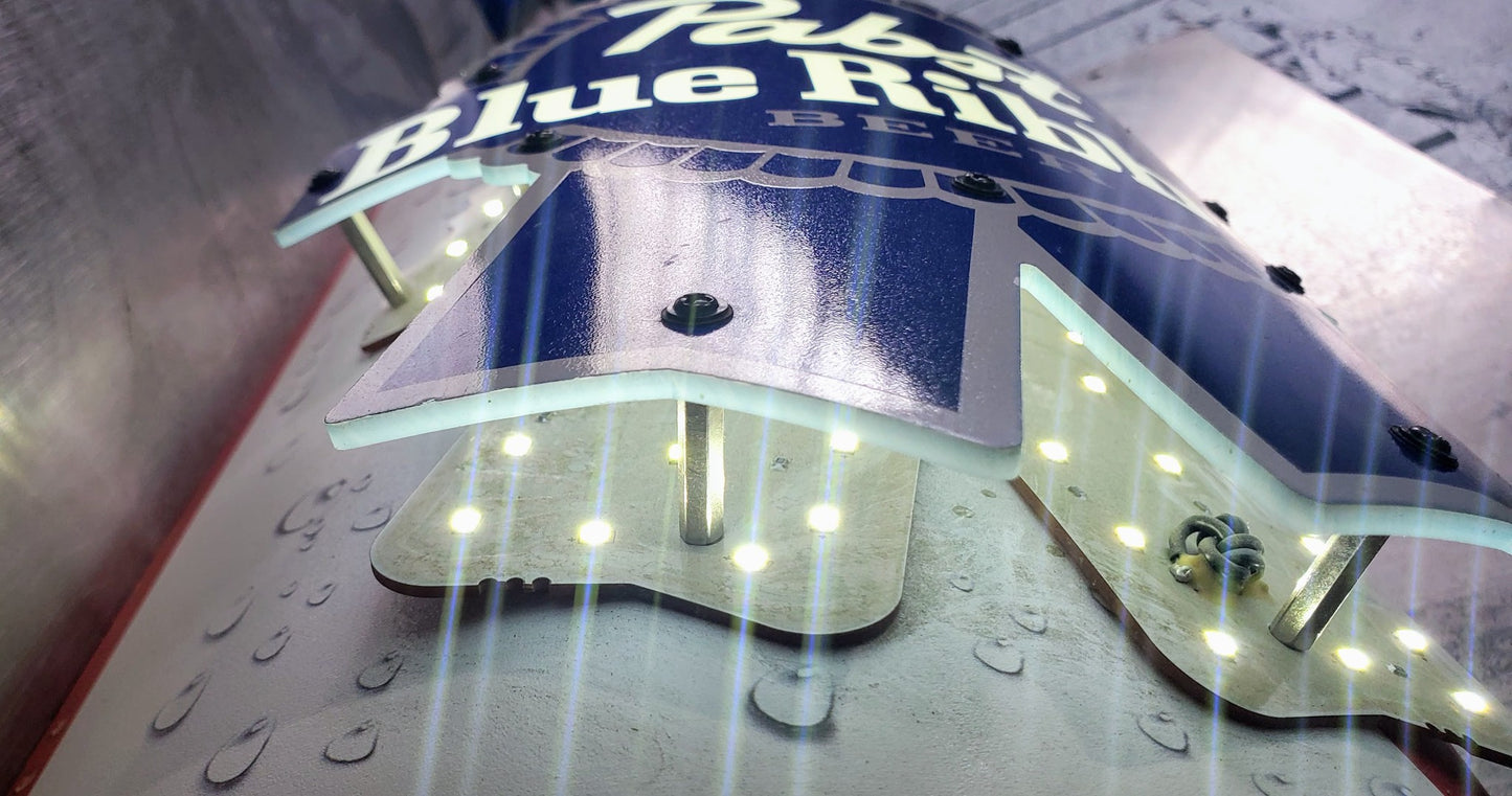 ORIGINAL PBS PABST BLUE RIBBON CURVED CAN LED LIGHT LIT WALL SIGN 9.5"Wx18"Hx4"D
