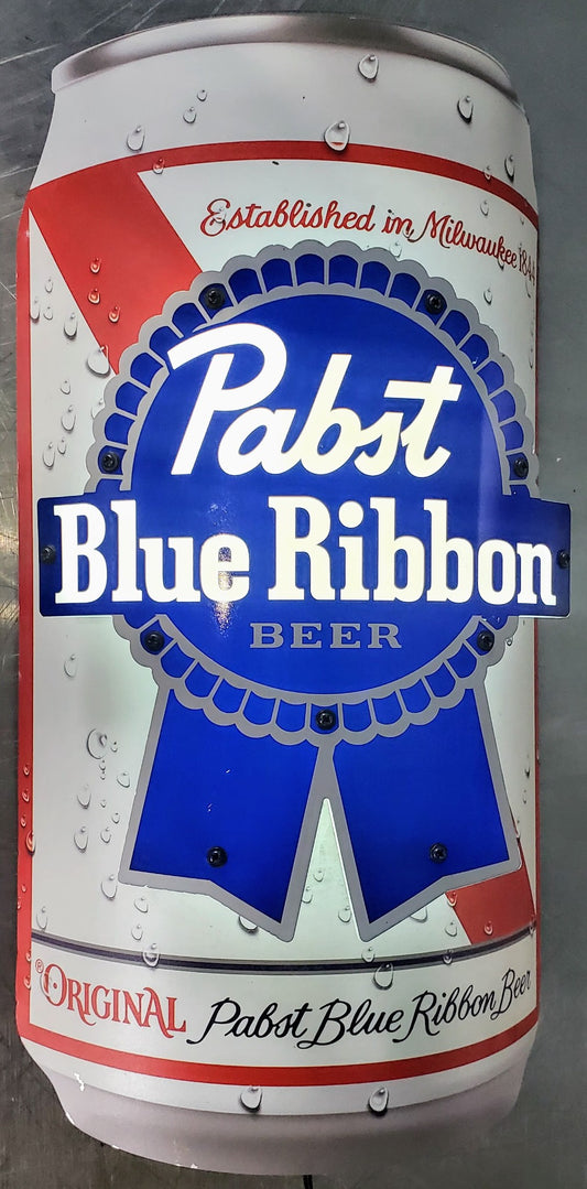 ORIGINAL PBS PABST BLUE RIBBON CURVED CAN LED LIGHT LIT WALL SIGN 9.5"Wx18"Hx4"D