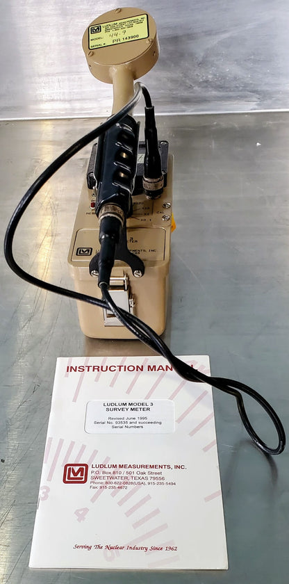 LUDLUM 3 SURVEY METER & 44-9 ALPHA BETA GAMMA RADIATION DETECTOR MANUAL FREESHIP