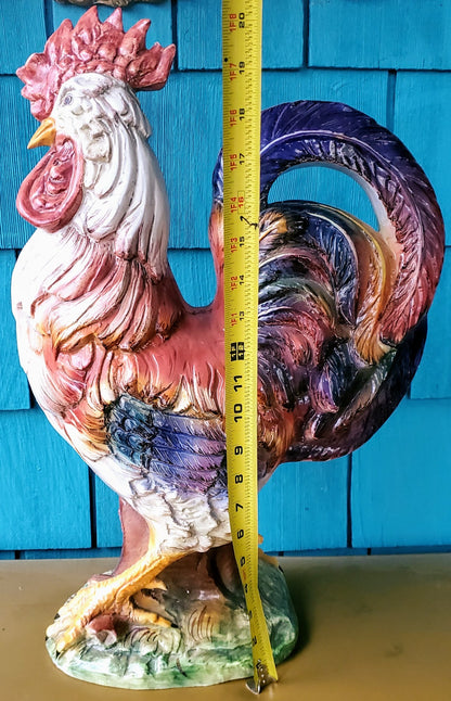BIG HAND MADE & PAINTED 20.5" x 13" CERAMIC ROOSTER - GOOD FORTUNE - FREE SHIP