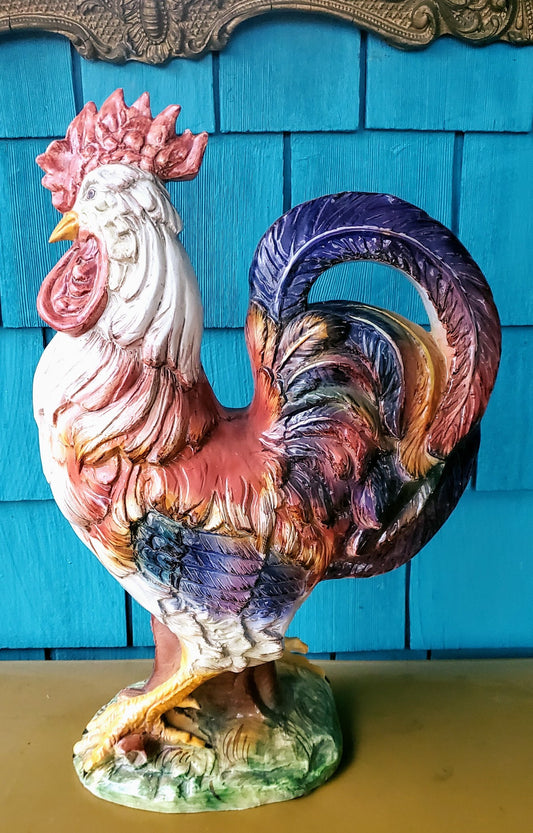 BIG HAND MADE & PAINTED 20.5" x 13" CERAMIC ROOSTER - GOOD FORTUNE - FREE SHIP