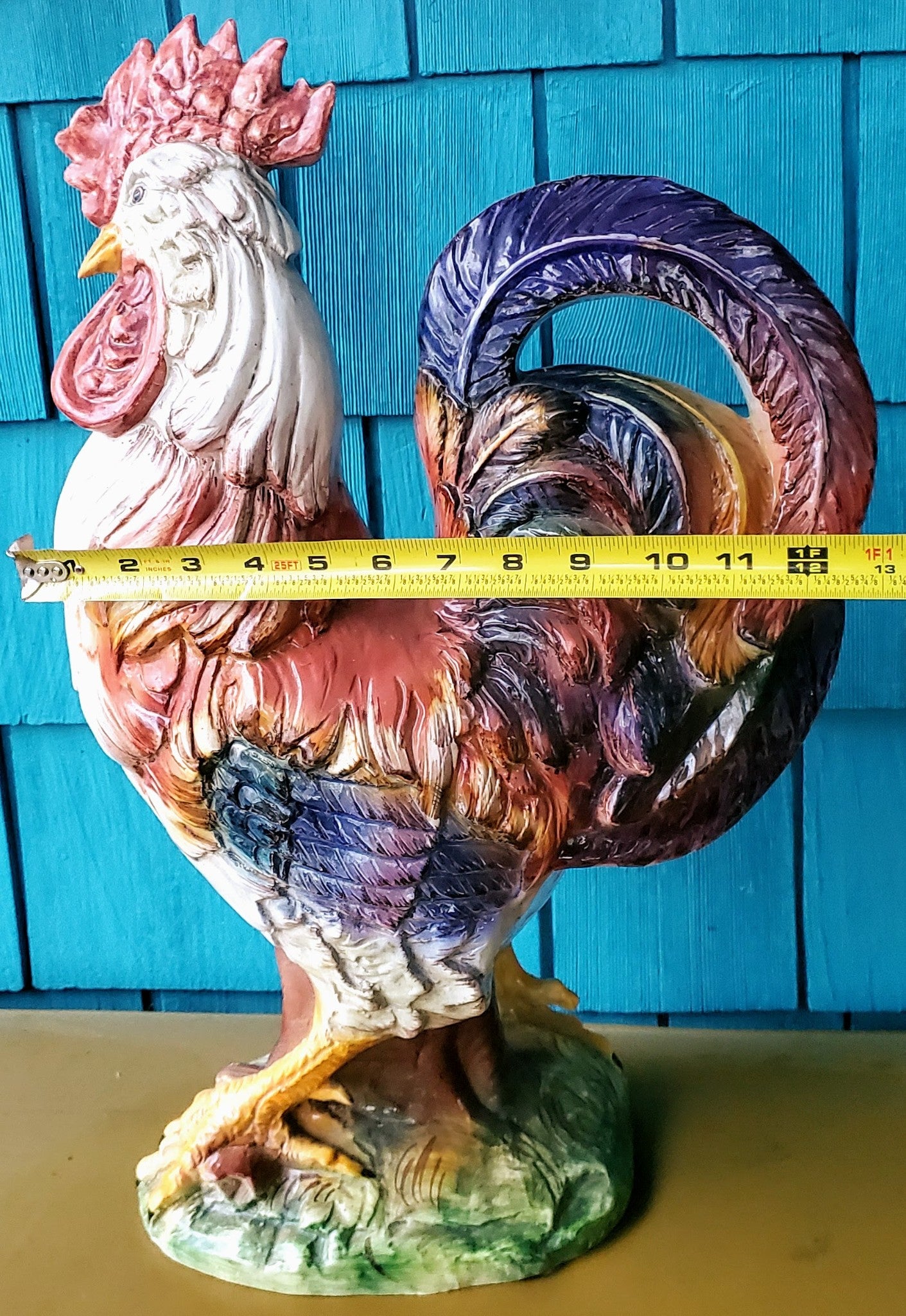 BIG HAND MADE & PAINTED 20.5" x 13" CERAMIC ROOSTER - GOOD FORTUNE - FREE SHIP