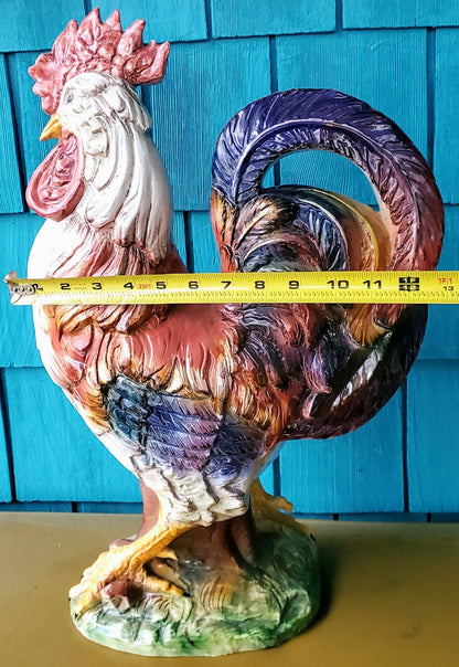 BIG HAND MADE & PAINTED 20.5" x 13" CERAMIC ROOSTER - GOOD FORTUNE - FREE SHIP