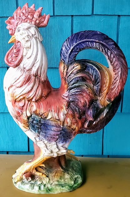 BIG HAND MADE & PAINTED 20.5" x 13" CERAMIC ROOSTER - GOOD FORTUNE - FREE SHIP