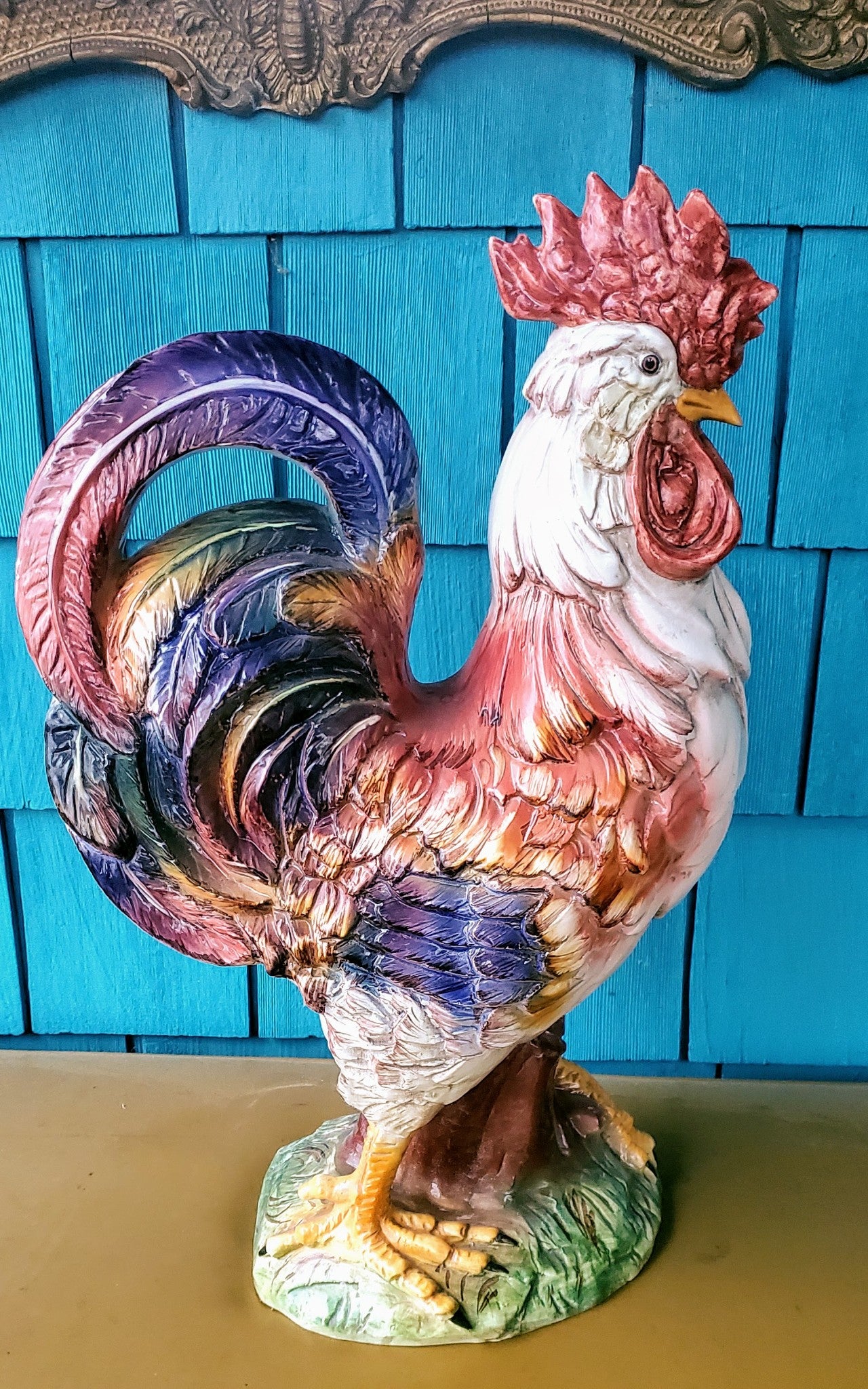 BIG HAND MADE & PAINTED 20.5" x 13" CERAMIC ROOSTER - GOOD FORTUNE - FREE SHIP