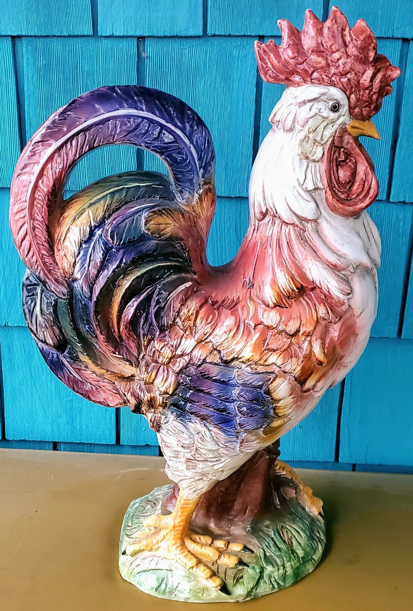 BIG HAND MADE & PAINTED 20.5" x 13" CERAMIC ROOSTER - GOOD FORTUNE - FREE SHIP