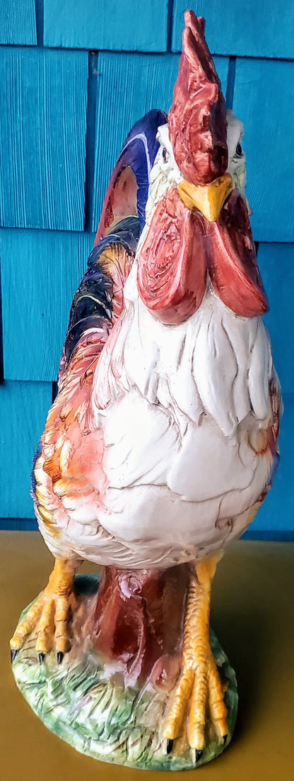 BIG HAND MADE & PAINTED 20.5" x 13" CERAMIC ROOSTER - GOOD FORTUNE - FREE SHIP