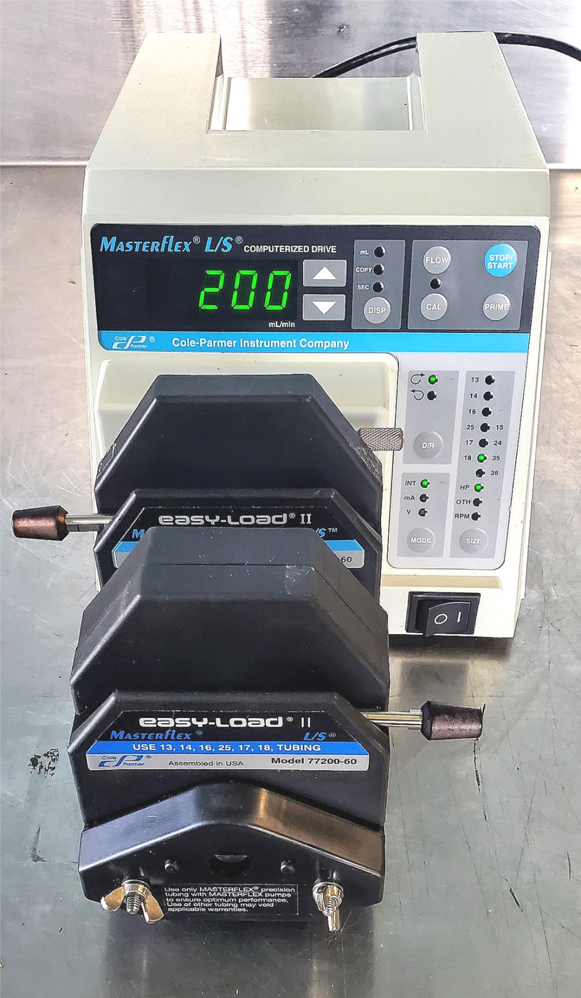 MASTERFLEX L/S EASY-LOAD II MODEL 77200-60 & 2 PUMP HEADS 90DAYWARRTY WATCHVIDEO