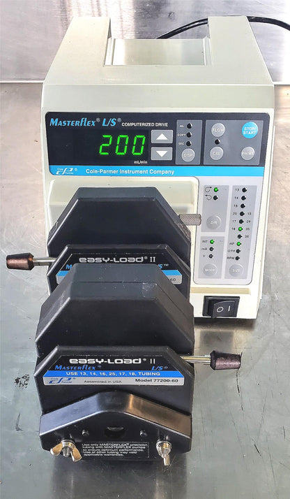 MASTERFLEX L/S EASY-LOAD II MODEL 77200-60 & 2 PUMP HEADS 90DAYWARRTY WATCHVIDEO