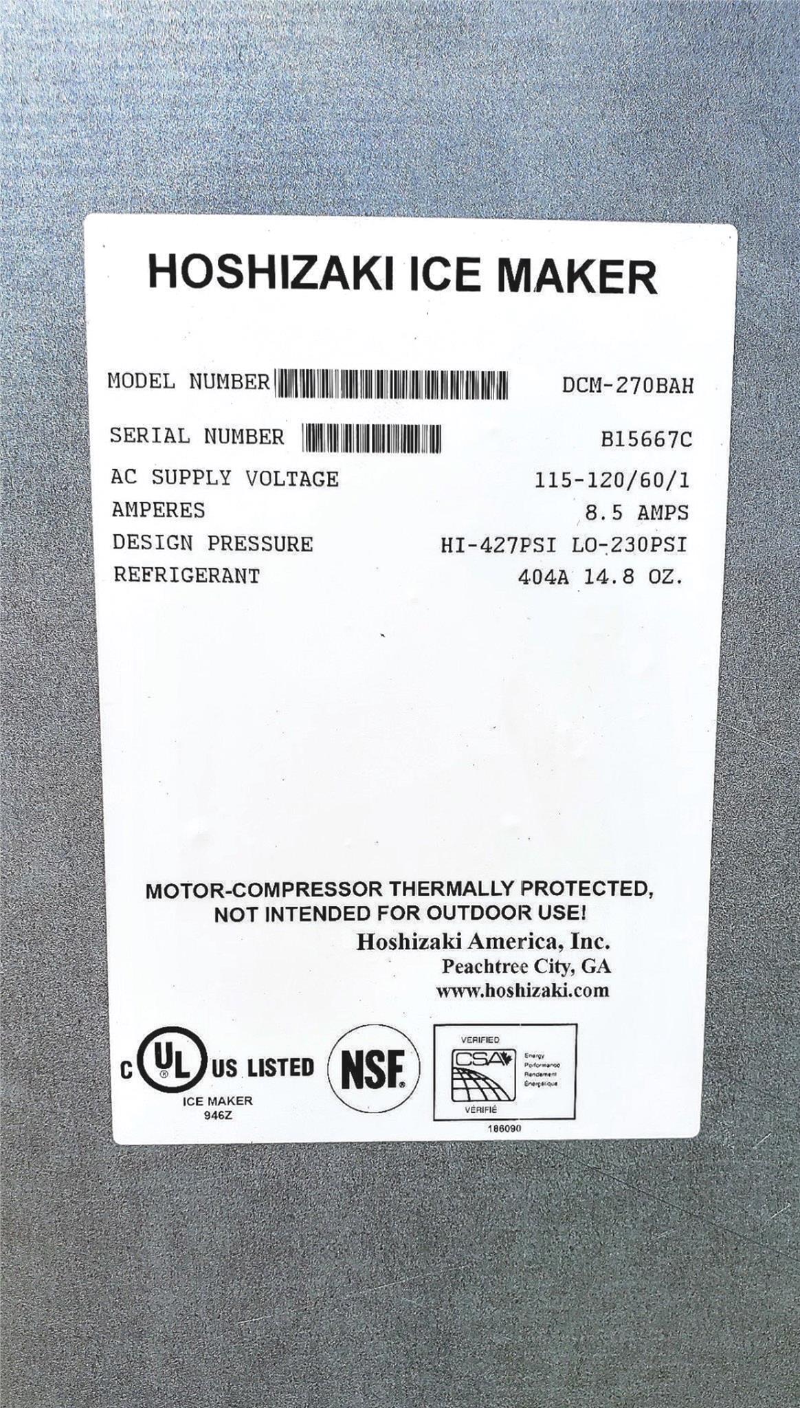 HOSHIZAKI DCM-270BAH 282lb/DAY Countertop Ice Water Dispenser AIR COOL FREE SHIP