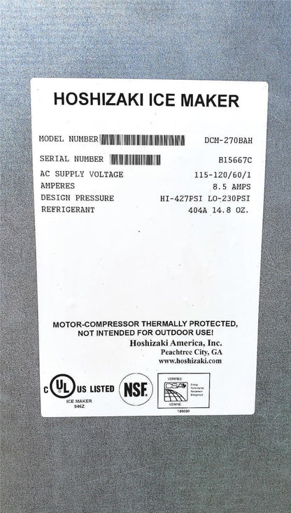 HOSHIZAKI DCM-270BAH 282lb/DAY Countertop Ice Water Dispenser AIR COOL FREE SHIP