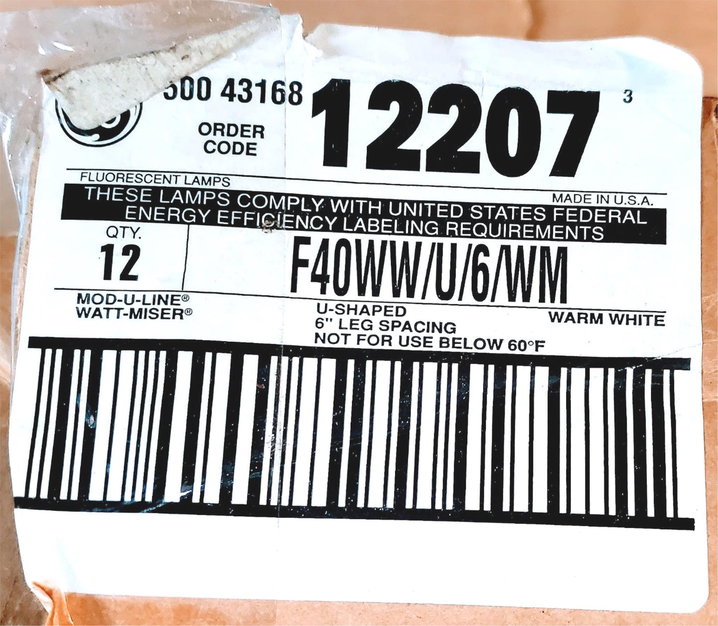 BOX of 12 40WW/U/6/WM WATT MISER FLUORESCENT U LIGHTs by GE® LIGHTING FREE SHIP