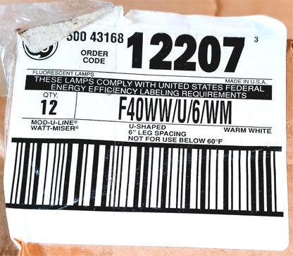 BOX of 12 40WW/U/6/WM WATT MISER FLUORESCENT U LIGHTs by GE® LIGHTING FREE SHIP