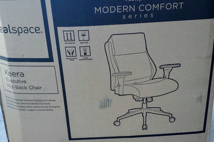 NewInBox REALSPACE MODERNCOMFORT KEERA LEATHER MIDBACK GRAY MANAGER CHROME CHAIR