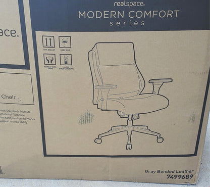 NewInBox REALSPACE MODERNCOMFORT KEERA LEATHER MIDBACK GRAY MANAGER CHROME CHAIR